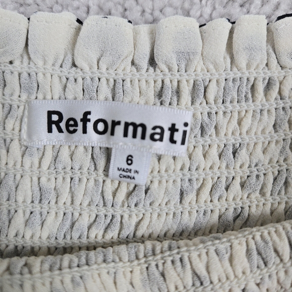 Reformation Elle Mini Dress Black White Ocelot Animal Print Smocked Puff Sleeves - Picture 14 of 14